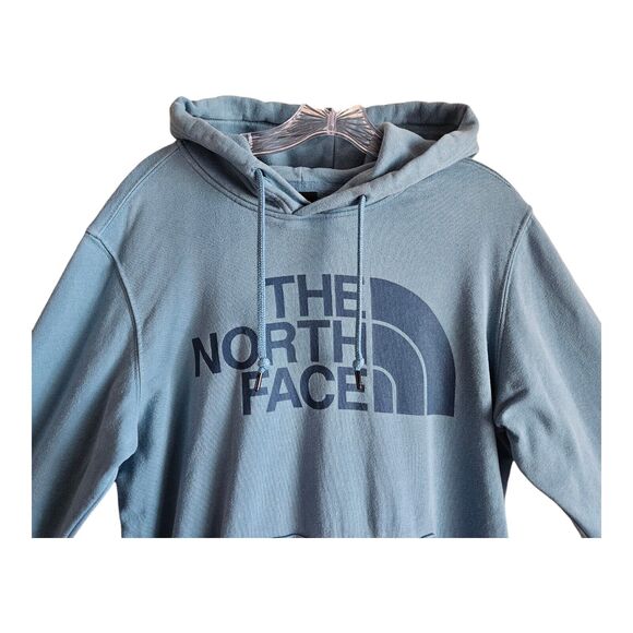 THE NORTH FACE Men S Hoodie Sweatshirt Blue Logo Drawstring Kangaroo Pocket 42" - Picture 2 of 8